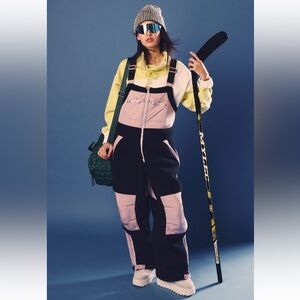 Free People Pink and Black Super Soft Fleece Snowpants NWT